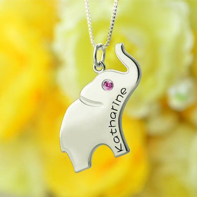 Good Luck Gifts - Elephant Necklace Engraved Name - Handmade By AOL Special