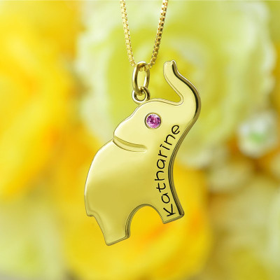 Elephant Lucky Charm Necklace Engraved Name 18ct Gold Plated - Handmade By AOL Special