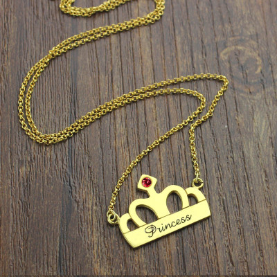 Princess Crown Charm Necklace with Birthstone Name 18ct Gold Plated - Handmade By AOL Special