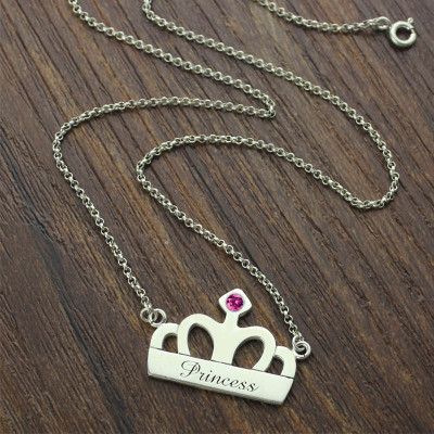 Crown Charm Neckalce with Birthstone Name Sterling Silver - Handmade By AOL Special