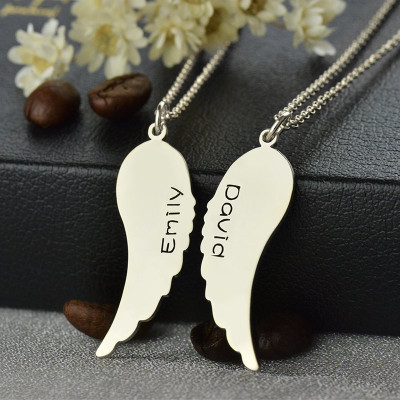 Custom Cute His and Her Angel Wings Necklaces Set Silver - Handmade By AOL Special
