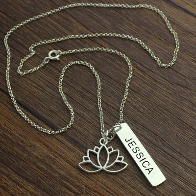Yoga Necklace Lotus Flower Name Tag Sterling Silver - Handmade By AOL Special