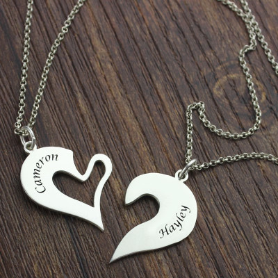 Personalized Breakable Heart Name Necklace for Couples Silver - Handmade By AOL Special