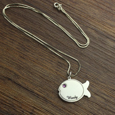 Fish Necklace Engraved Name Sterling Silver - Handmade By AOL Special