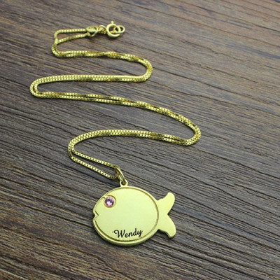 Kids Fish Name Necklace 18ct Gold Plated - Handmade By AOL Special