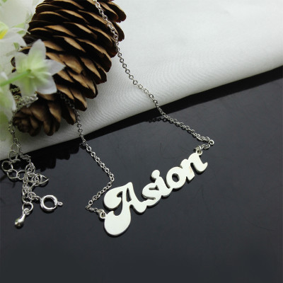 Personalized 18ct Solid White Gold BANANA Font Style Name Necklace - Handmade By AOL Special