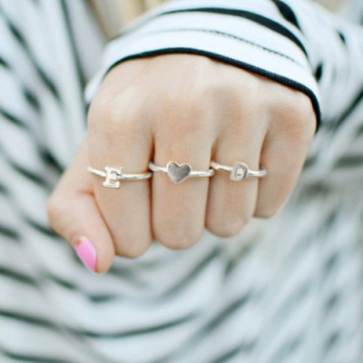 Stackable Midi Initial Ring Sterling Silver - Handmade By AOL Special
