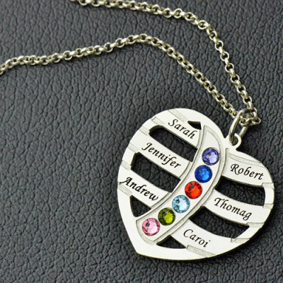 Moms Necklace With Kids Name Birthstone In Sterling Silver - Handmade By AOL Special