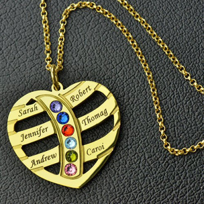 Mothers Necklace With Children Names Birthstones 18ct Gold Plated - Handmade By AOL Special