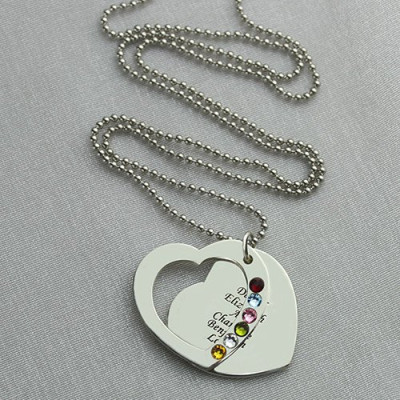 Heart Family Necklace With Birthstone Sterling Silver - Handmade By AOL Special