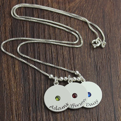 Mother's Disc and Birthstone Charm Necklace - Handmade By AOL Special