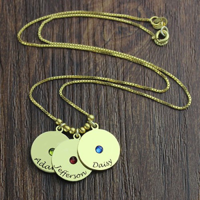 Mother's Disc and Birthstone Charm Necklace 18ct Gold Plated - Handmade By AOL Special