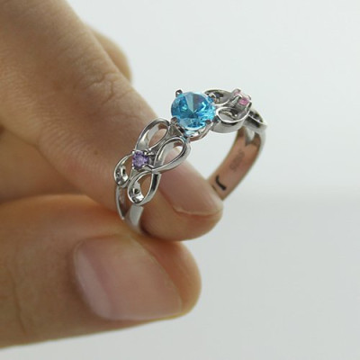 Customised Infinity Promise Ring With Name Birthstone for Her Silver - Handmade By AOL Special