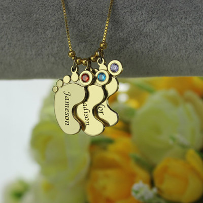 Mother Pendant Baby Feet Necklace 18ct Gold Plated - Handmade By AOL Special