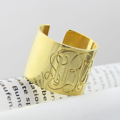 Script Monogram Cuff Ring Gifts 18ct Gold Plated - Handmade By AOL Special