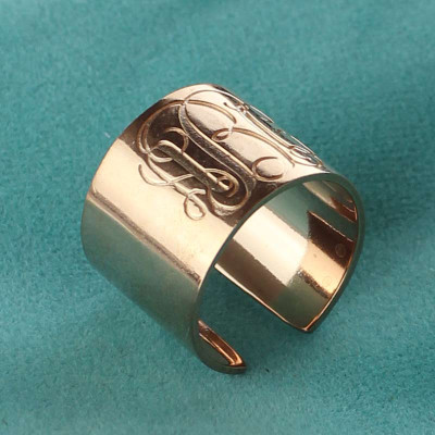 Engraved Monogram Cuff Ring Rose Gold - Handmade By AOL Special