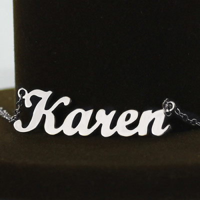 Solid 18ct White Gold Plated Karen Style Name Necklace - Handmade By AOL Special