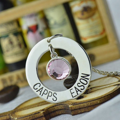 Personalized Circle Name Pendant With Birthstone Silver - Handmade By AOL Special
