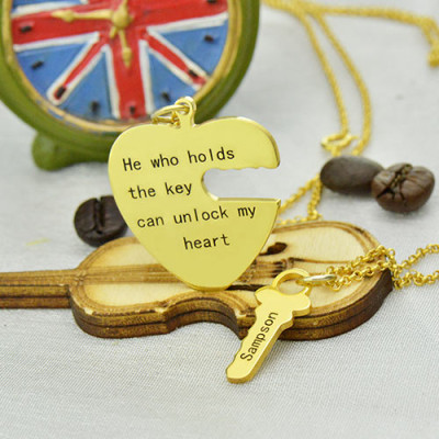 He Who Holds the Key Couple Necklaces Set 18ct Gold Plated - Handmade By AOL Special