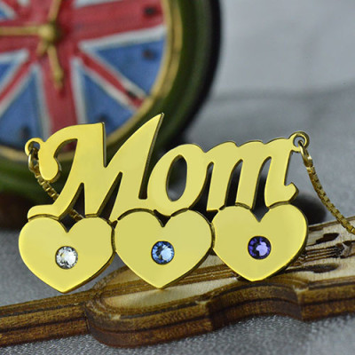 Moms Necklace With Children Birthstone In 18ct Gold Plated - Handmade By AOL Special
