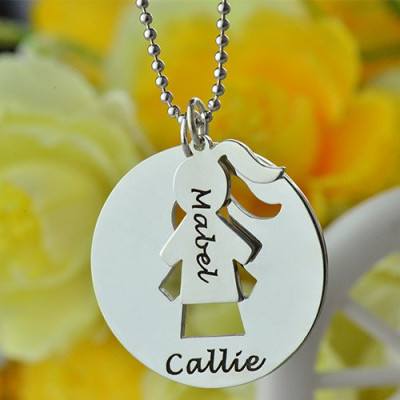 Mother Daughter Necklace Set Engraved Name Sterling Silver - Handmade By AOL Special
