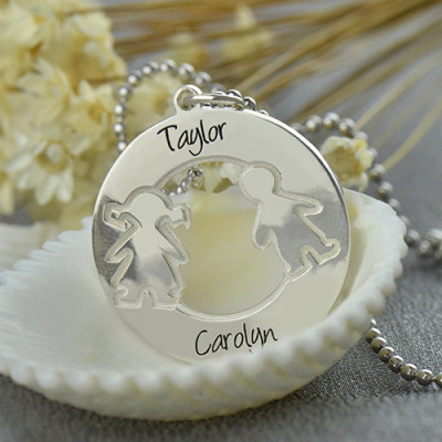 Circle Necklace With Engraved Children Name Charms Sterling Silver - Handmade By AOL Special