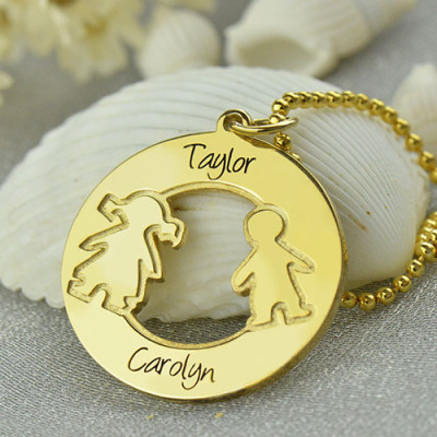 Circle Necklace Engraved Children Name Charms 18ct Gold Plated Silver925 - Handmade By AOL Special