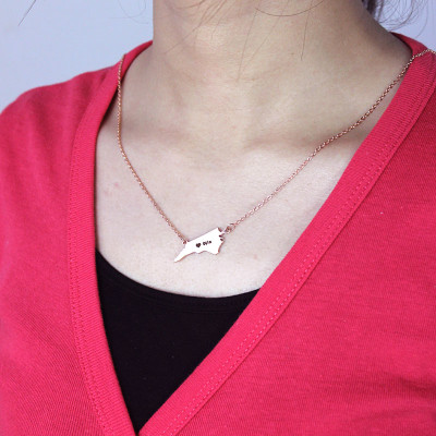 Personalized NC State USA Map Necklace With Heart Name Rose Gold - Handmade By AOL Special