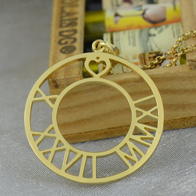 18ct Gold Plated Roman Numeral Disc Necklace - Handmade By AOL Special