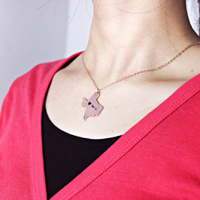 Texas State USA Map Necklace With Heart Name Rose Gold - Handmade By AOL Special