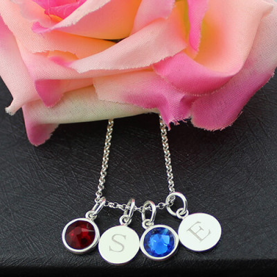 Personalized Double Initial Charm Necklace with Birthstone - Handmade By AOL Special