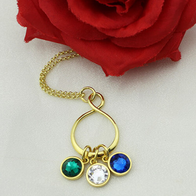 Personalized Family Infinity Necklace with Birthstones 18ct Gold Plate - Handmade By AOL Special