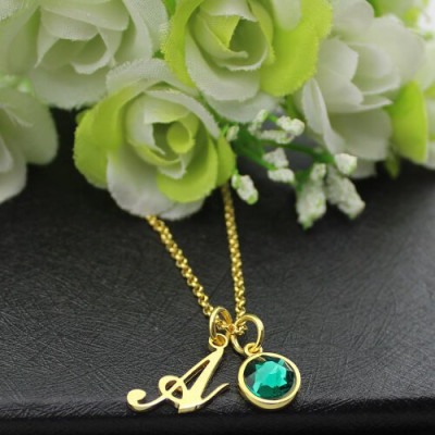 Custom Birthstone Initial Necklace 18ct Gold Plated - Handmade By AOL Special