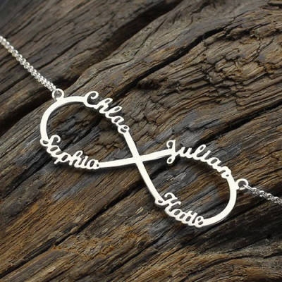 Sterling Silver Infinity Symbol Necklace 4 Names - Handmade By AOL Special