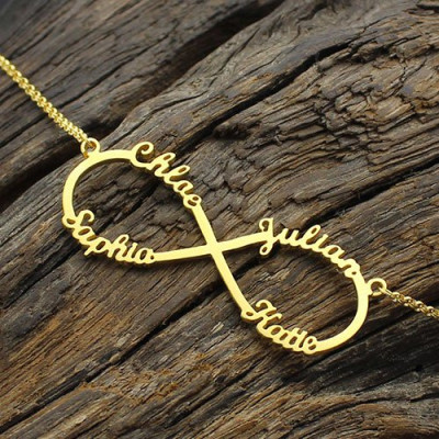 Custom 18ct Gold Plated Infinity Necklace 4 Names - Handmade By AOL Special