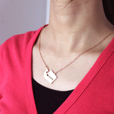 Washington State USA Map Necklace With Heart Name Rose Gold - Handmade By AOL Special