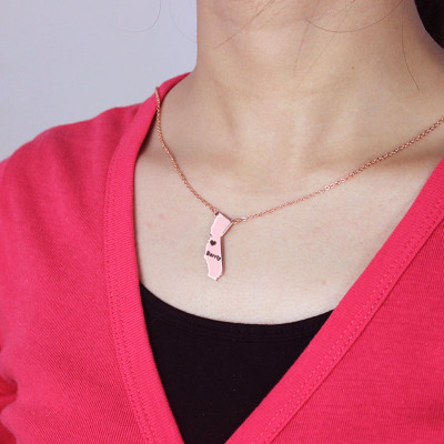 California State Shaped Necklaces With Heart Name 18ct Rose Gold Plated - Handmade By AOL Special