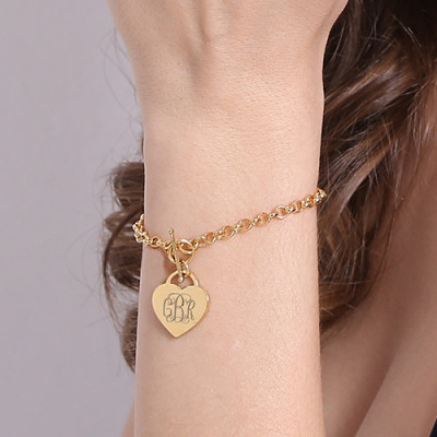 Heart Monogram Initial Charm Bracelets In 18ct Gold Plated - Handmade By AOL Special