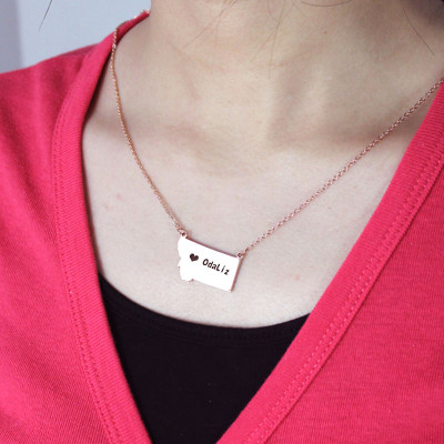 Custom Montana State Shaped Necklaces With Heart Name Rose Gold - Handmade By AOL Special