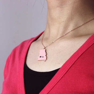 Custom Missouri State Shaped Necklaces With Heart Name Rose Gold - Handmade By AOL Special