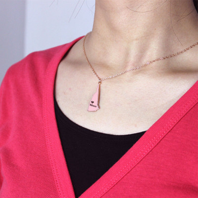 Custom New Hampshire State Shaped Necklaces With Heart Name Rose Gold - Handmade By AOL Special