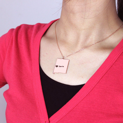 Custom New Mexico State Shaped Necklaces With Heart Name Rose Gold - Handmade By AOL Special