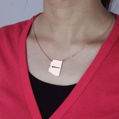 Custom Arizona State Shaped Necklaces With Heart Name Rose Gold - Handmade By AOL Special