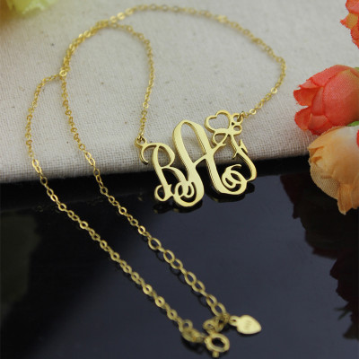 Personalized Initial Monogram Necklace 18ct Solid Gold With Heart - Handmade By AOL Special