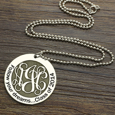 Personalized Class Graduation Monogram Necklace Sterling Silver - Handmade By AOL Special