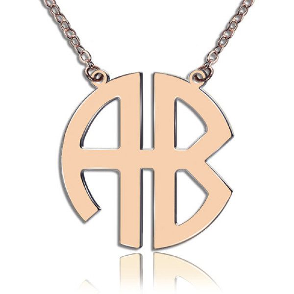Two Initial Block Monogram Pendant Necklace Solid Rose Gold - Handmade By AOL Special