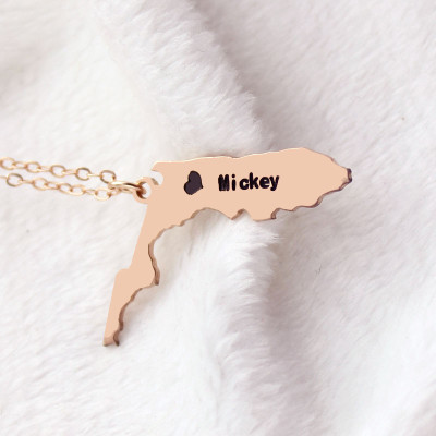 Custom Florida State USA Map Necklace With Heart Name Rose Gold - Handmade By AOL Special