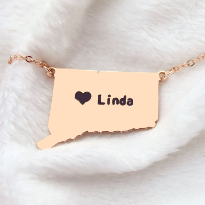Connecticut Connecticut State Shaped Necklaces With Heart Name Rose Gold - Handmade By AOL Special
