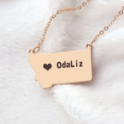 Custom Montana State Shaped Necklaces With Heart Name Rose Gold - Handmade By AOL Special