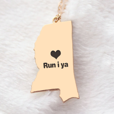 Mississippi State Shaped Necklaces With Heart Name Rose Gold - Handmade By AOL Special